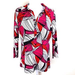 ALFANI V-Neck Pink White Jersey Knit Blouse Medium